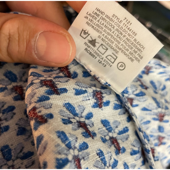 Women's Medium Tory Burch Navy Blue Floral 100% Linen Button Sleeveless Dress - Picture 6 of 6